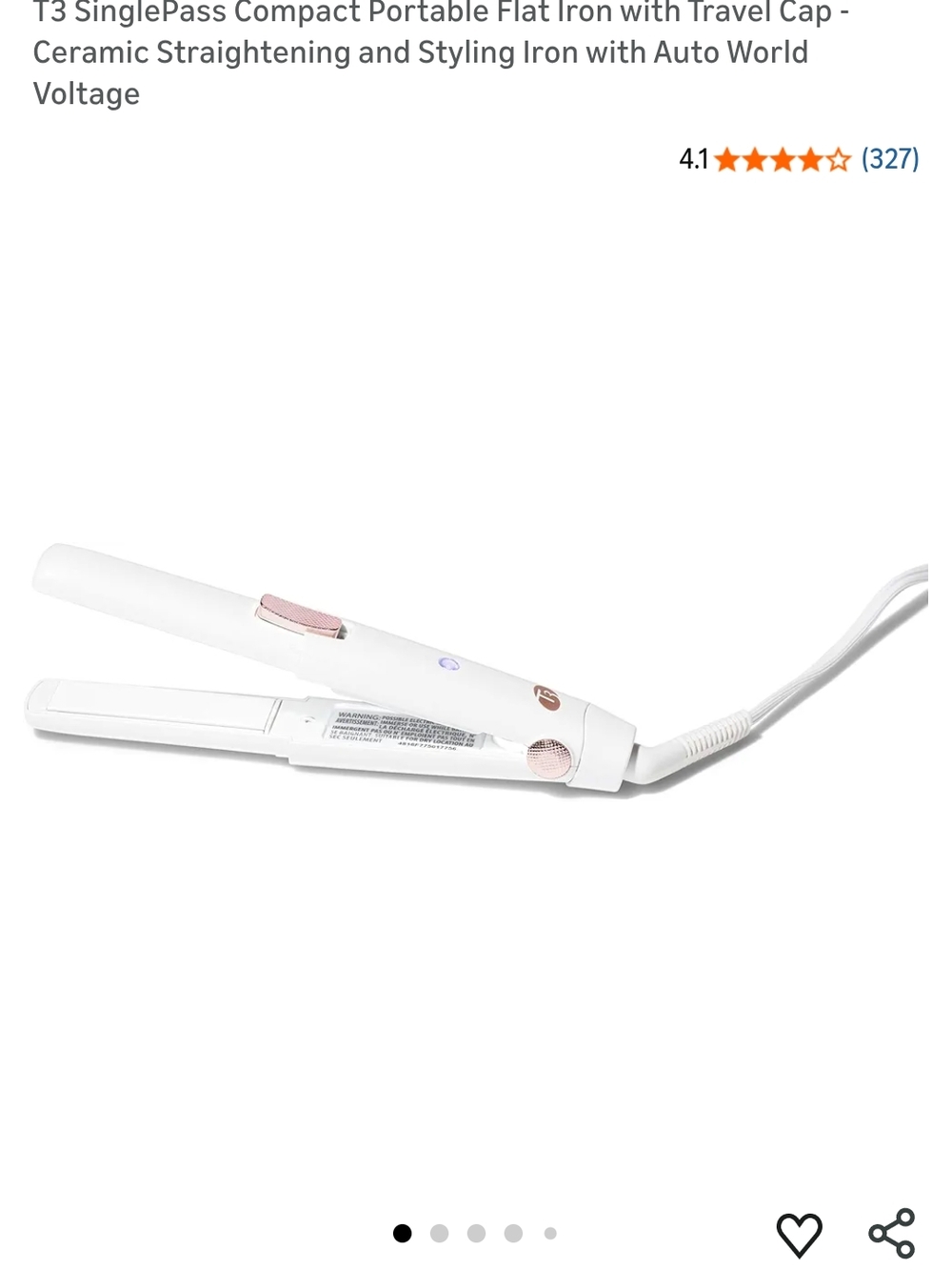 T3 SinglePass Compact Portable Flat Iron - White with Rose Gold Accents